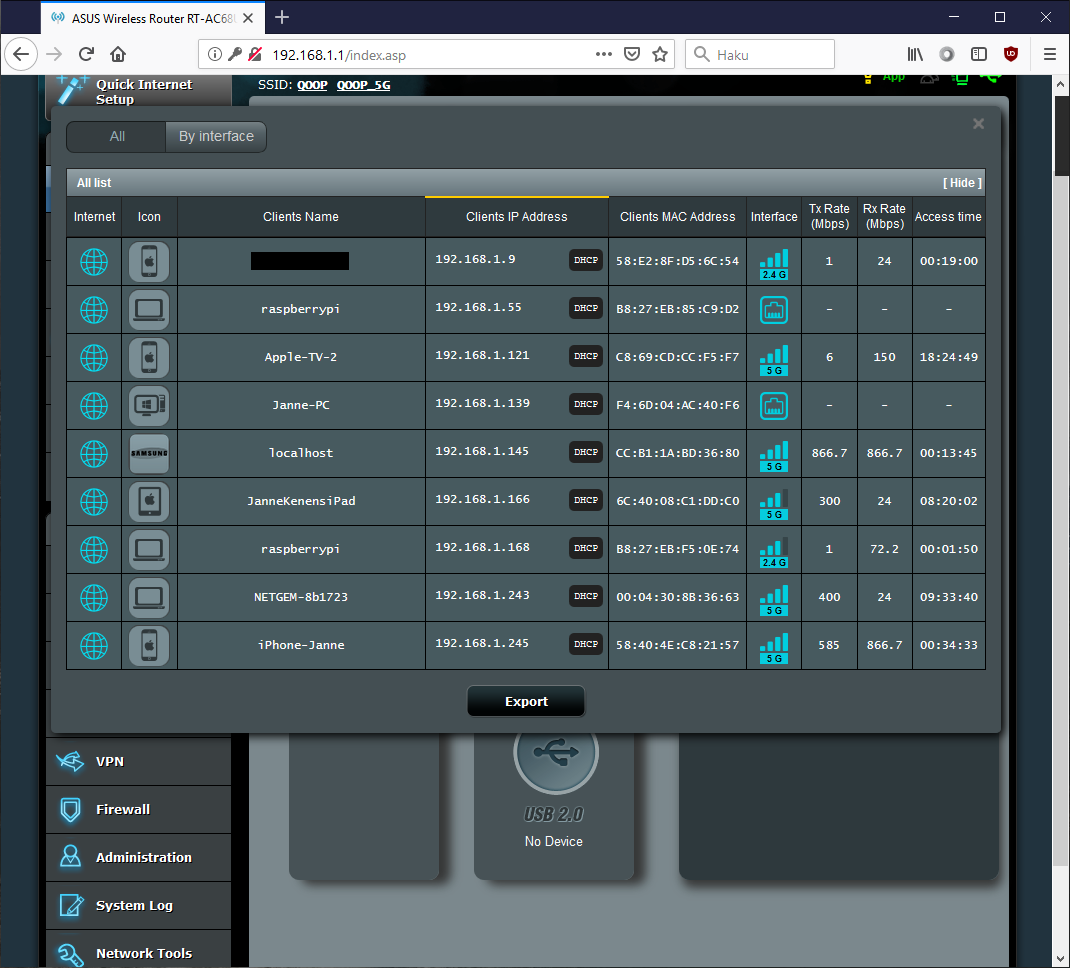 Raspberry Pi&rsquo;s listed on the router admin panel