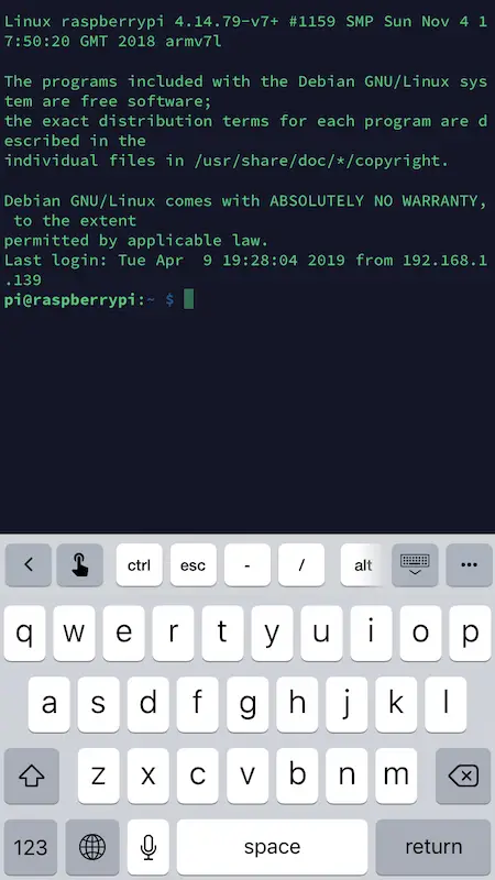Successfully connected on iOS with the Termius app