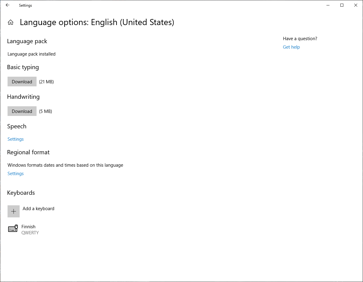 English language speech package downloaded