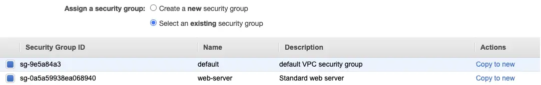 Select an existing security group