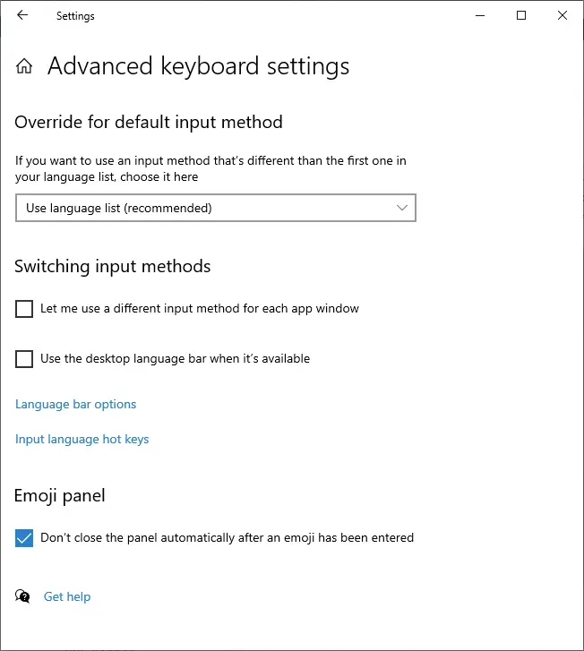 Advanced keyboard settings